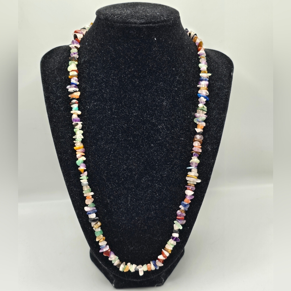 Vintage Multicolor Gemstone Chip Necklace 23" L